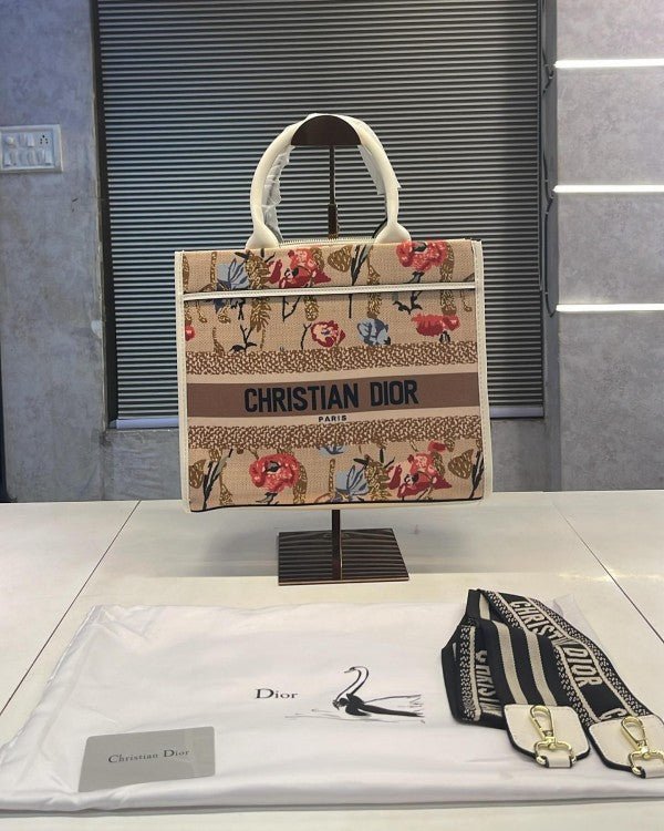 Branded CD Mini Tote Bag With Dust Bag Flower Print