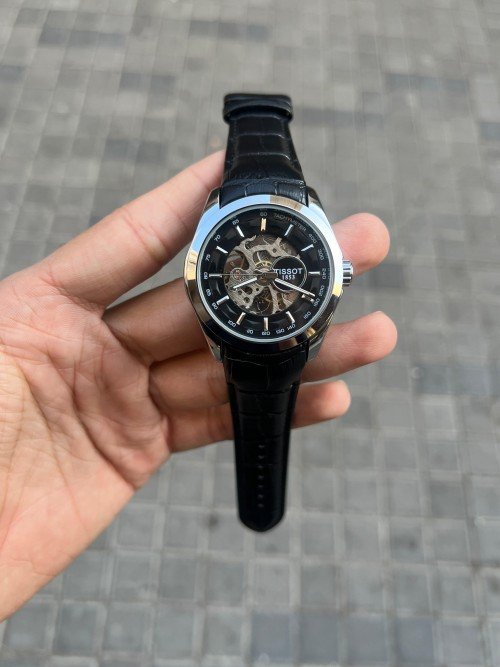 TISSOT 1853 AUTOMATIC PRIMIUM QUILTY BLACK-SILVER LEATHER WATCH